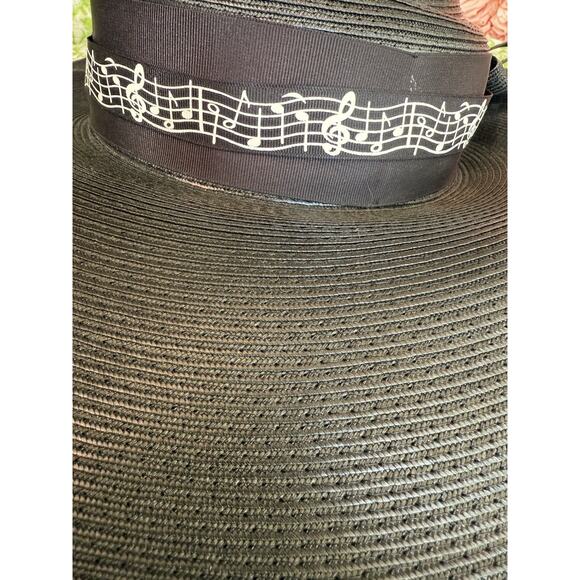 Vtg Fine Millinery August Accessories Black White Music Notes Accent Church Hat - Picture 2 of 6